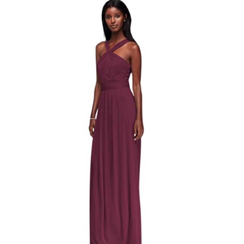 David's Bridal Y-Neck Mesh Dress